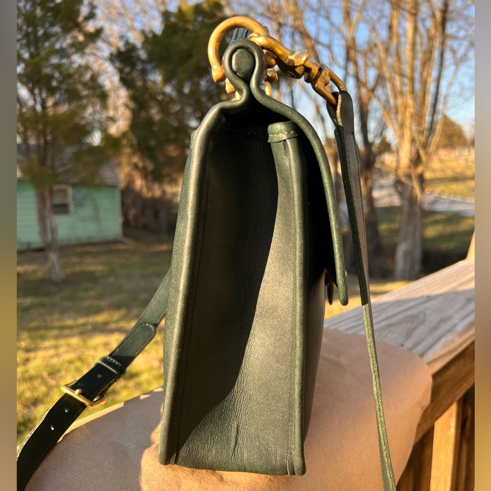 Vintage Coach Willis Satchel Bag In Bottle Green Full Grain Leather 9927 - Picture 5 of 11
